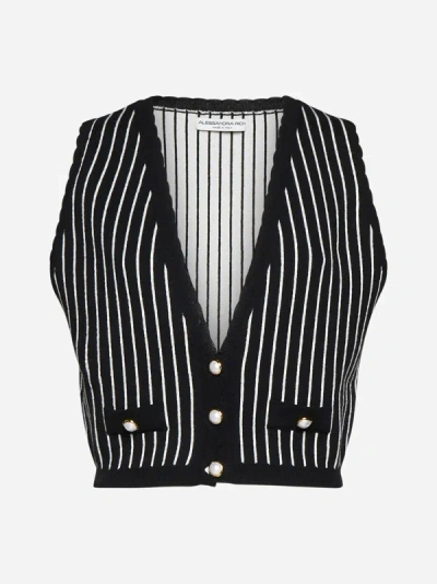 Shop Alessandra Rich Pinstriped Knit Midi Dress In Black,white