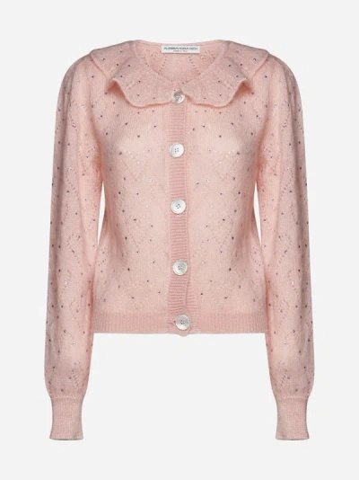 Shop Alessandra Rich Rhinestone Mohair-blend Cardigan In Light Pink