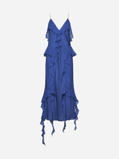 Shop Khaite Pim Ruffled Silk Dress In Blue Iris