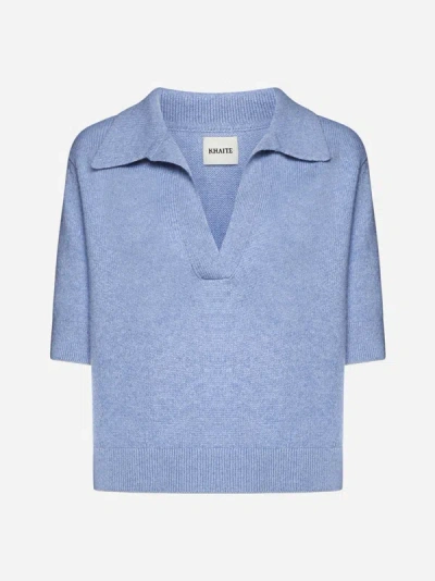 Shop Khaite Shrunken Cashmere Polo Sweater In Polar