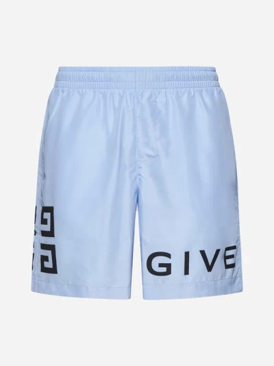 Shop Givenchy Logo Swim Shorts In Baby Blue