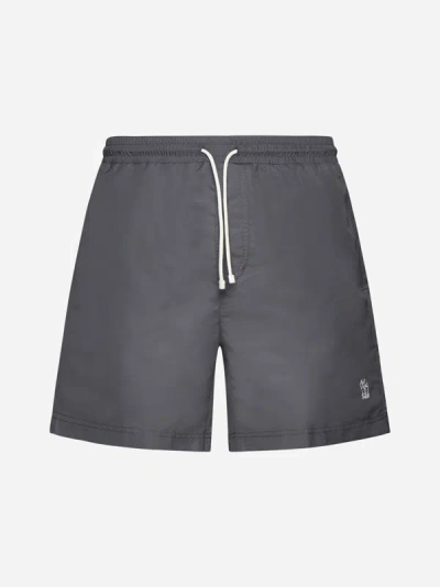 Shop Brunello Cucinelli Logo Swim Shorts In Grey