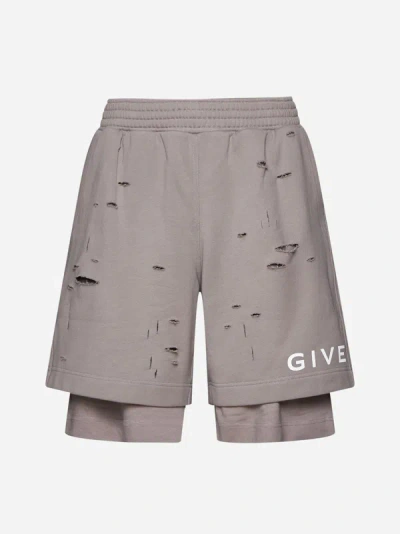 Shop Givenchy Cotton Doubled Shorts In Taupe