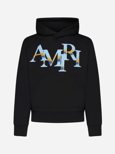 Shop Amiri Logo Cotton Hoodie In Black