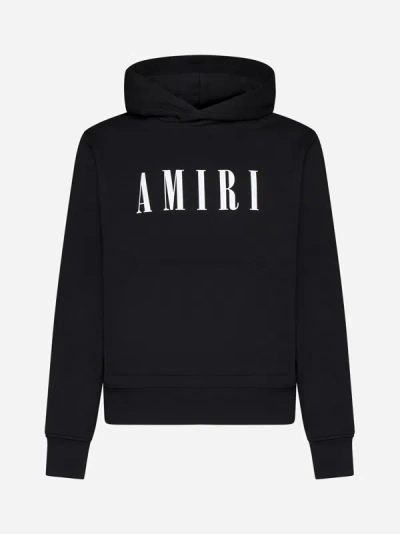 Shop Amiri Logo Cotton Hoodie In Black