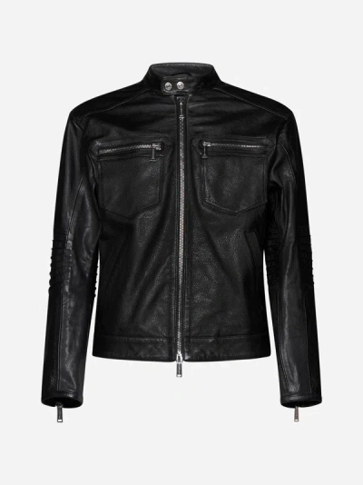 Shop Dsquared2 Rider Leather Jacket In Black