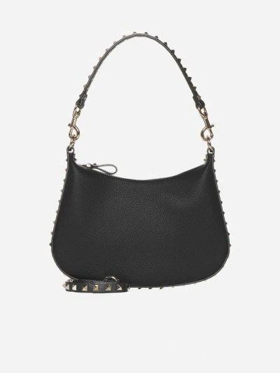 Shop Valentino Rockstud Leather Small Hobo Bag In Black
