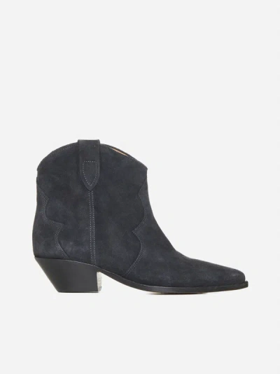 Shop Isabel Marant Dewina Suede Ankle Boots In Faded Black