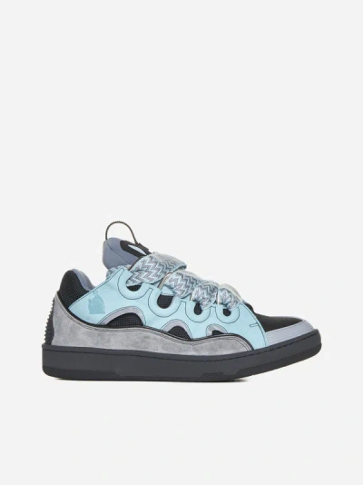 Shop Lanvin Paris Curb Mix Materials Sneakers In Light Blue,grey