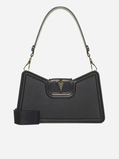 Shop Valentino Vlogo Leather Shoulder Bag In Black