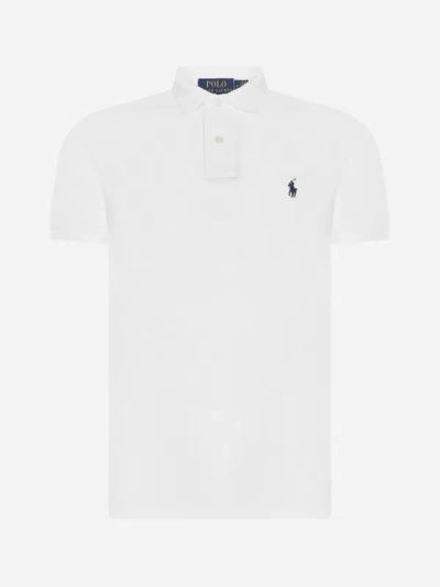 Shop Polo Ralph Lauren Logo Cotton Polo Shirt In White