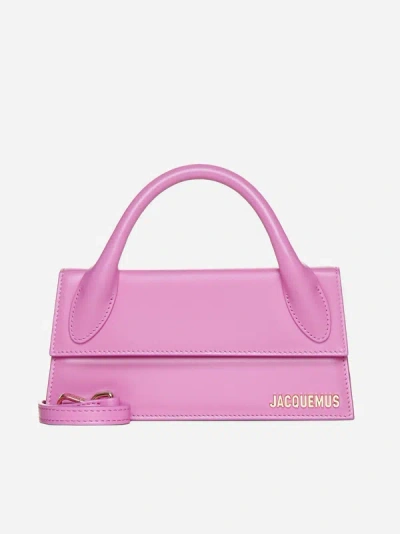 Shop Jacquemus Le Chiquito Long Leather Bag In Neon Pink