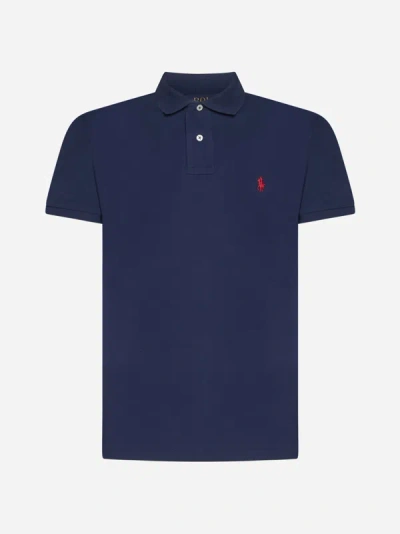 Shop Polo Ralph Lauren Logo Cotton Polo Shirt In Navy