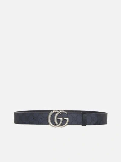 Shop Gucci Gg Marmont Canvas Belt In Blue