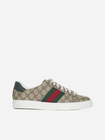 Shop Gucci Ace Gg Canvas Sneakers In Beige,ebony