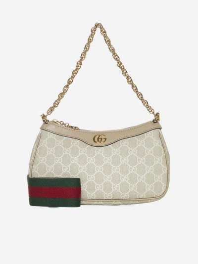 Shop Gucci Ophidia Gg Canvas Small Bag In Beige,white