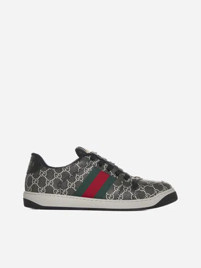 Shop Gucci Screener Gg Fabric Sneakers In Black,light Grey