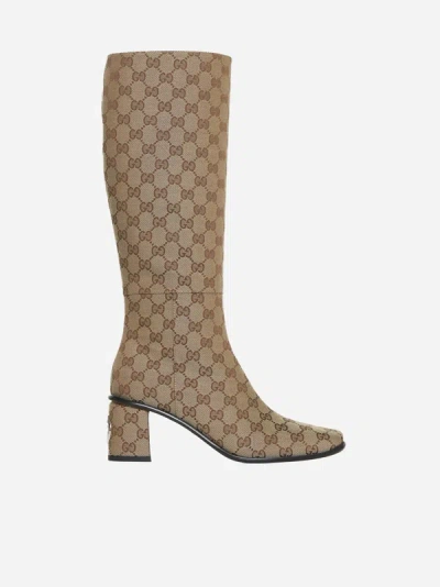 Shop Gucci Gg Fabric Boots In Beige,ebony