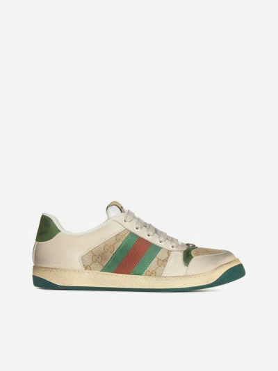 Shop Gucci Screener Leather And Gg Fabric Sneakers In Multiocolor