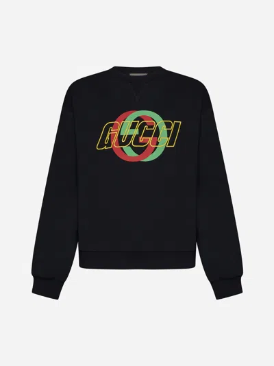 Shop Gucci Logo Cotton Sweatshirt In Black