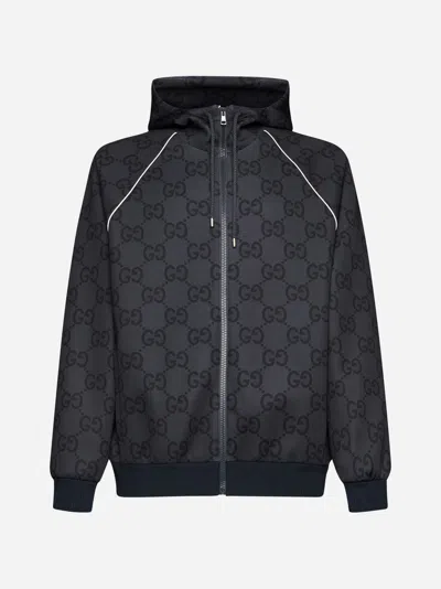Shop Gucci Gg Technical Fabric Hooded Jacket In Grey,dark Grey