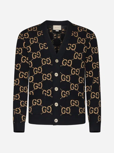 Shop Gucci Gg Wool Cardigan In Black,camel