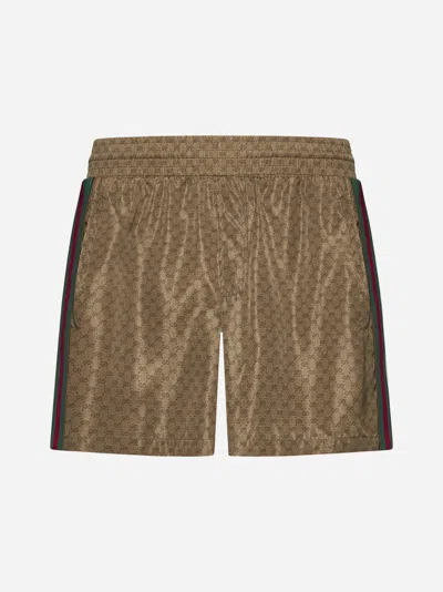 Shop Gucci Gg Print Swim Shorts In Camel