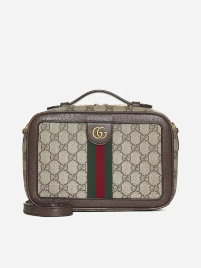 Shop Gucci Ophidia Fabric And Leather Small Camera Bag In Beige,brown