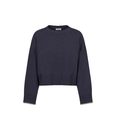 Brunello Cucinelli Round-neck And Long-sleeved Sweater In Blue