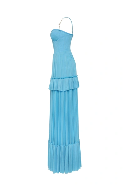 Shop Milla Sky-blue Spaghetti Strap Pleated Maxi Dress, Garden Of Eden