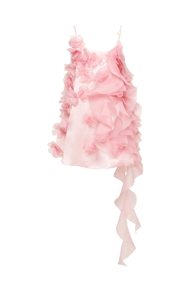 Milla Romantic Ruffled Pink Mini Dress With Rose Appliques, Garden Of Eden  | ModeSens