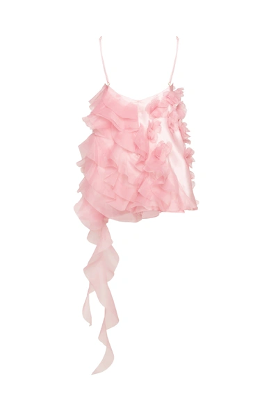 Shop Milla Romantic Ruffled Pink Mini Dress With Rose Appliques, Garden Of Eden