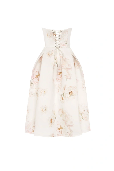 Milla Pink Peony Corset Midi Dress, Garden Of Eden In Peony