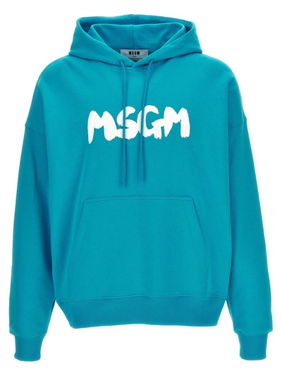 Shop Msgm 'logo Brush' Hoodie In Blue