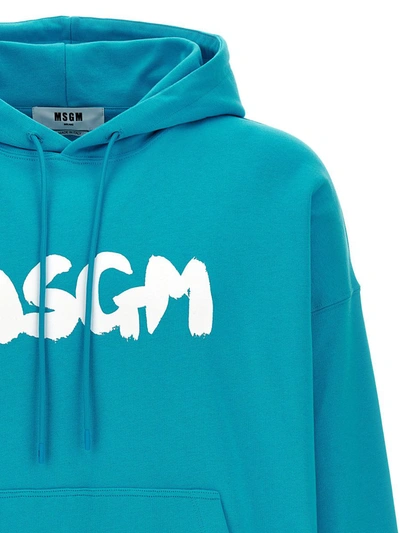 Shop Msgm 'logo Brush' Hoodie In Blue