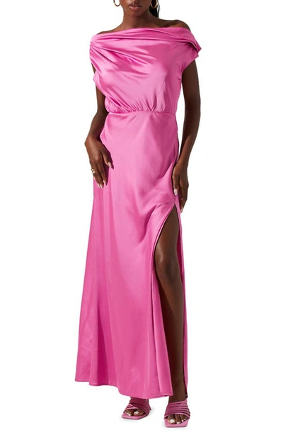 Shop Astr The Label Monroe Satin Off The Shoulder Dress In Pink