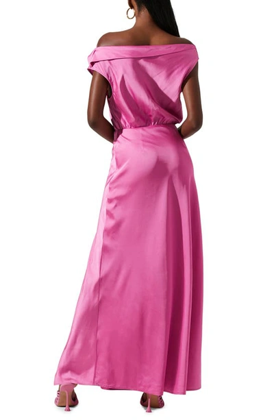 Shop Astr Monroe Satin Off The Shoulder Dress In Pink