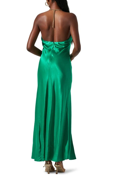Shop Astr Kazia Satin Halter Dress In Emerald