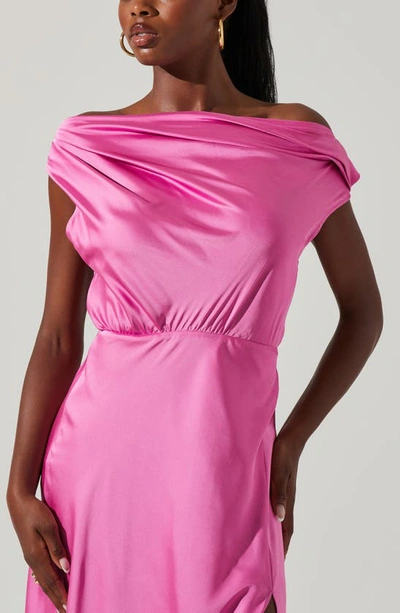 Shop Astr Monroe Satin Off The Shoulder Dress In Pink