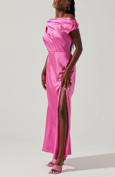 Shop Astr The Label Monroe Satin Off The Shoulder Dress In Pink