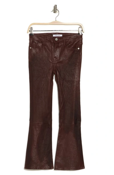 Shop Frame Le Crop Mini Bootcut Leather Pants In Burgundy