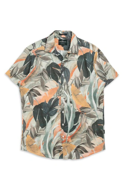 Rodd & Gunn Edwin Street Leaf Print Short Sleeve Linen Button-up Shirt In Tropical