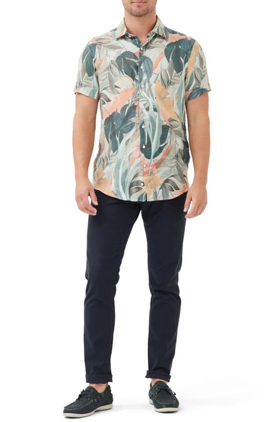 Rodd & Gunn Edwin Street Leaf Print Short Sleeve Linen Button-up Shirt In Tropical