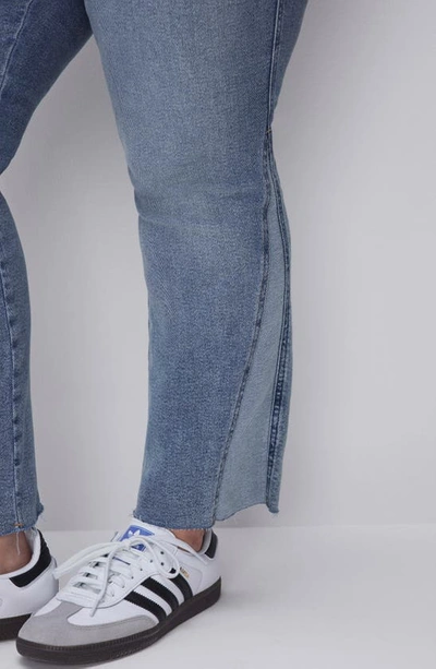 Shop Good American Good Curve Pieced Raw Hem High Waist Ankle Straight Leg Jeans In Indigo494