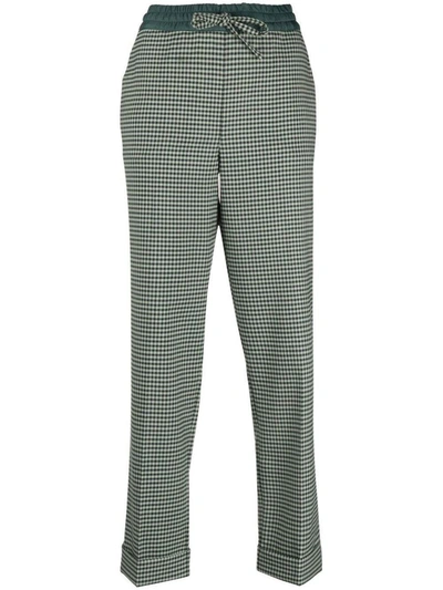 Shop P.a.r.o.s.h . Fine-check Tapered Cropped Trousers In Green
