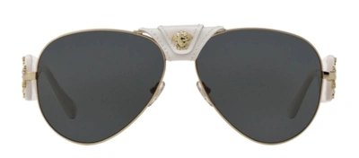 Shop Versace Ve 2150q 134187 Aviator Sunglasses In Grey