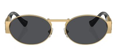 Shop Versace Ve2264 100287 Oval Sunglasses In Grey