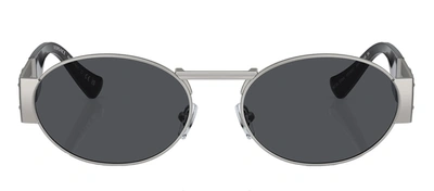 Shop Versace Ve 2264 151387 Oval Sunglasses In Grey