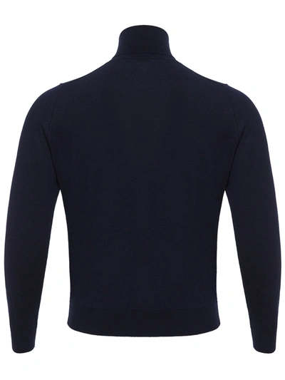 Shop Colombo Navy Cashmere-silk Blend Turtleneck Men's Sweater In Blue