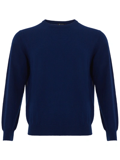 Shop Colombo Royal Blu Round Neck Cashmere Men's Sweater In Blue